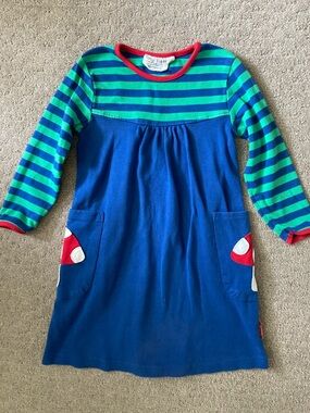 TOBY TIGER blue mushroom pocket dress, Sz 4-5Y.